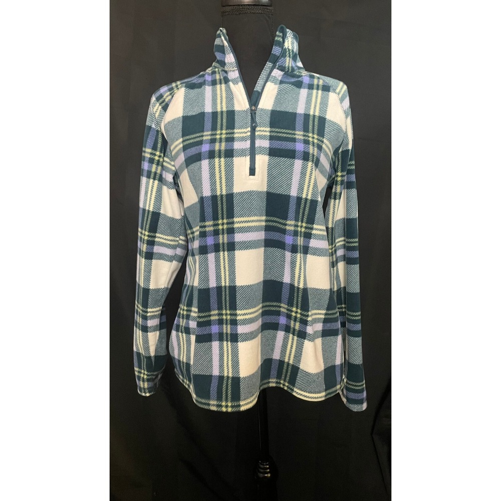 Women's Plaid Fleece 1/4 Zip Pullover Jacket Size M‎ Cozy Fall Winter Y2K Style